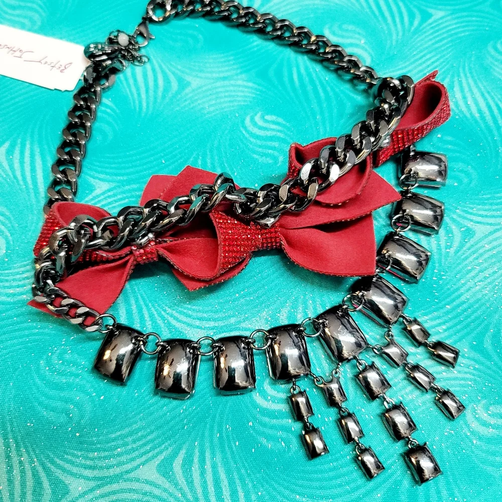 Betsey Johnson Valentine's Day Bows Holiday Jewel Ruby Red Necklace Jewelry❤️ - Picture 6 of 17
